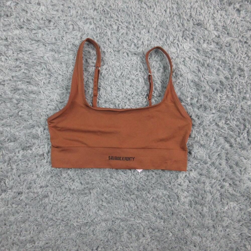 Savage X Fenty Bralette Womens Medium Brown Wireless Logo Band Adjustable NWT
